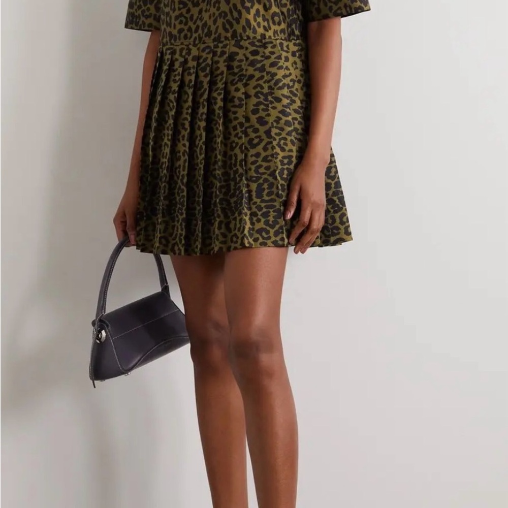 GANNI Olive and Black Animal Print Mini Dress